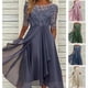 thumbnail image 3 of Vestido de apliques de encaje Midi Vestidos de noche de manga corta Vestido informal que combina con todo para boda, 3 of 4