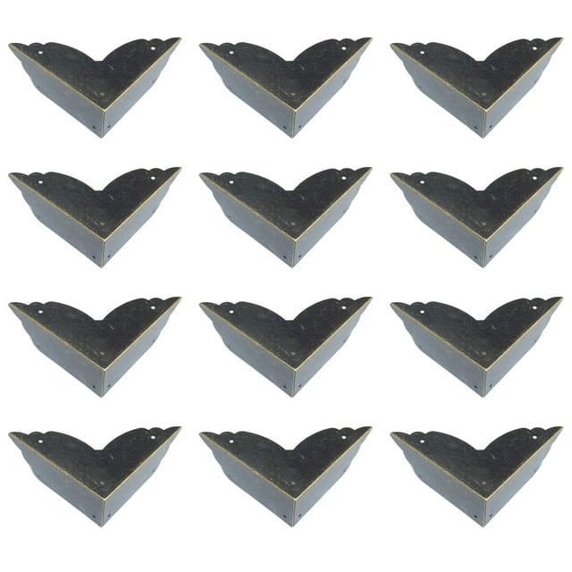 Juego de 12 protectores de esquina de muebles de estilo antiguo de metal vintage para joyero de mesa