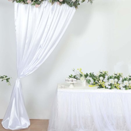 Efavormart 8ftx10ft White Satin Curtain Panel Backdrop Drapes Photo Booth Backdrop With Rod Pocket