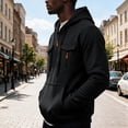 thumbnail image 5 of Mens Pullover Hoodie Fleece Sweatshirt Chest Zip Pockets Kangaroo Pocket Casual Hooded Top, 5 of 8