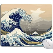 Japanese Mouse Pad, Sea Wave Mouse Pad, Mouse Mat Square Waterproof Mouse Pad Non-Slip Rubber Base MousePads for Office
