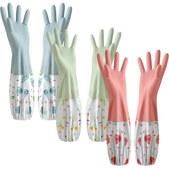 STONCEL 3pcs Dishwashing Cleaning Gloves, Waterproof Reusable Kitchen Long Gloves, Latex-Free Household Gloves for Laundry, Cleaning, Working, Gardening