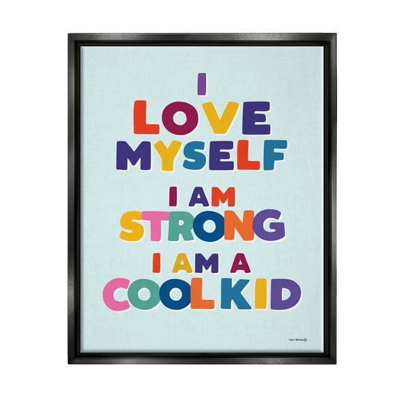 Stupell Industries Kid's Self-Esteem Phrases Inspirational Painting Black Floater Framed Canvas Art Print Wall Art, 17 x 21