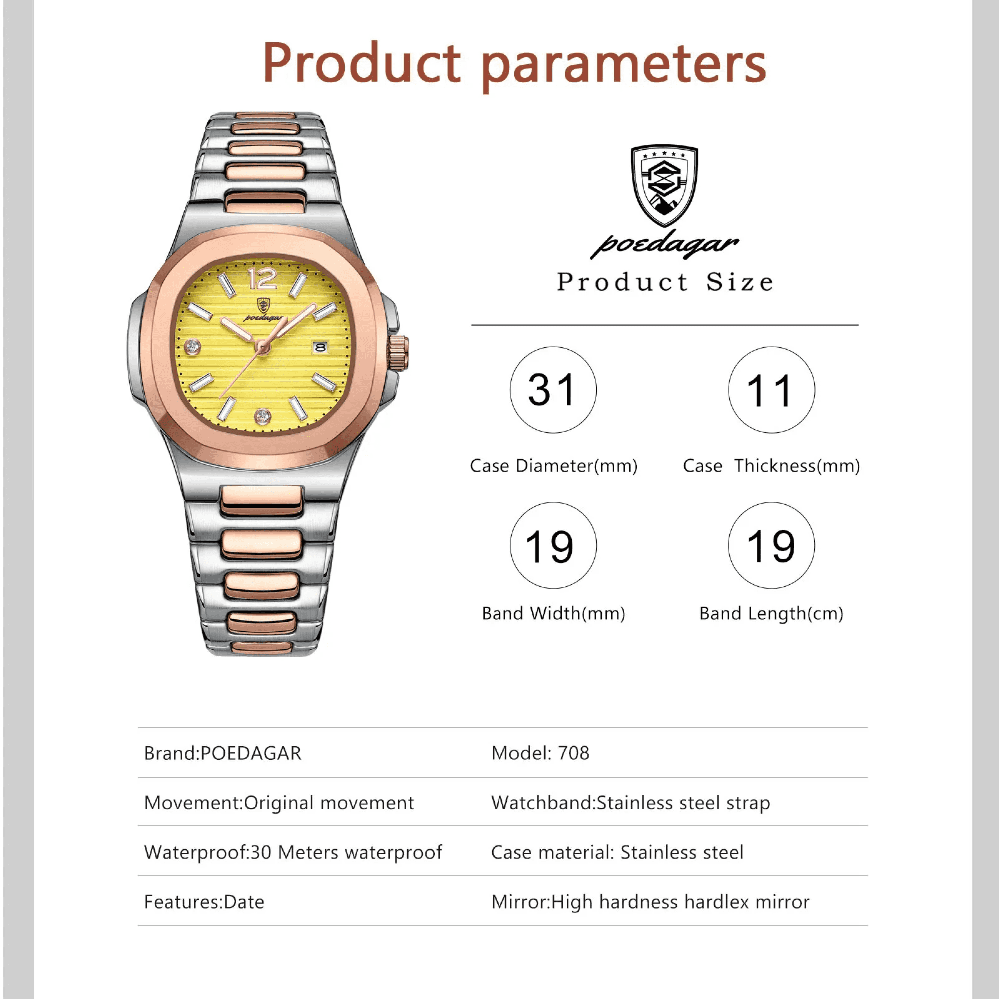 Poedagar Woman Watch Square Ladies Quartz Watches Luminous Waterproof Date Female Clock