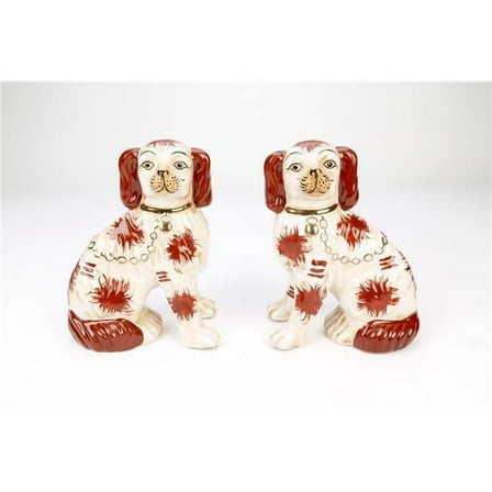 AA Importing 25686 Rust Brown & White Staffordshire Spaniels Figurine with Gold Chain, Set of 2