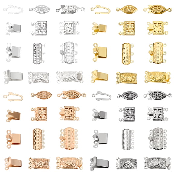 32Pcs 16 Styles Filigree Pearl Clasps 304 Stainless Steel Multi-Strand Box Clasps Rectangle Flower Fish Necklace Clasps Bracelet Connectors
