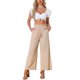 thumbnail image 2 of Pantalones rectos INSPIRE CHIC para mujer, casuales, sueltos, con cintura elástica, bolsillos, pantalones de pierna ancha, color caqui claro, talla S, 2 of 5