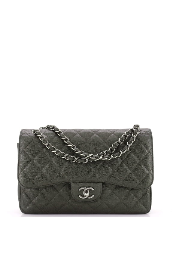 Pre-Owned Classic Double Flap Bag Quilted Caviar Jumbo By Rebag