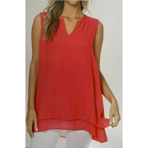 Fever Women's Double Layer Sleeveless Blouse, Red Large