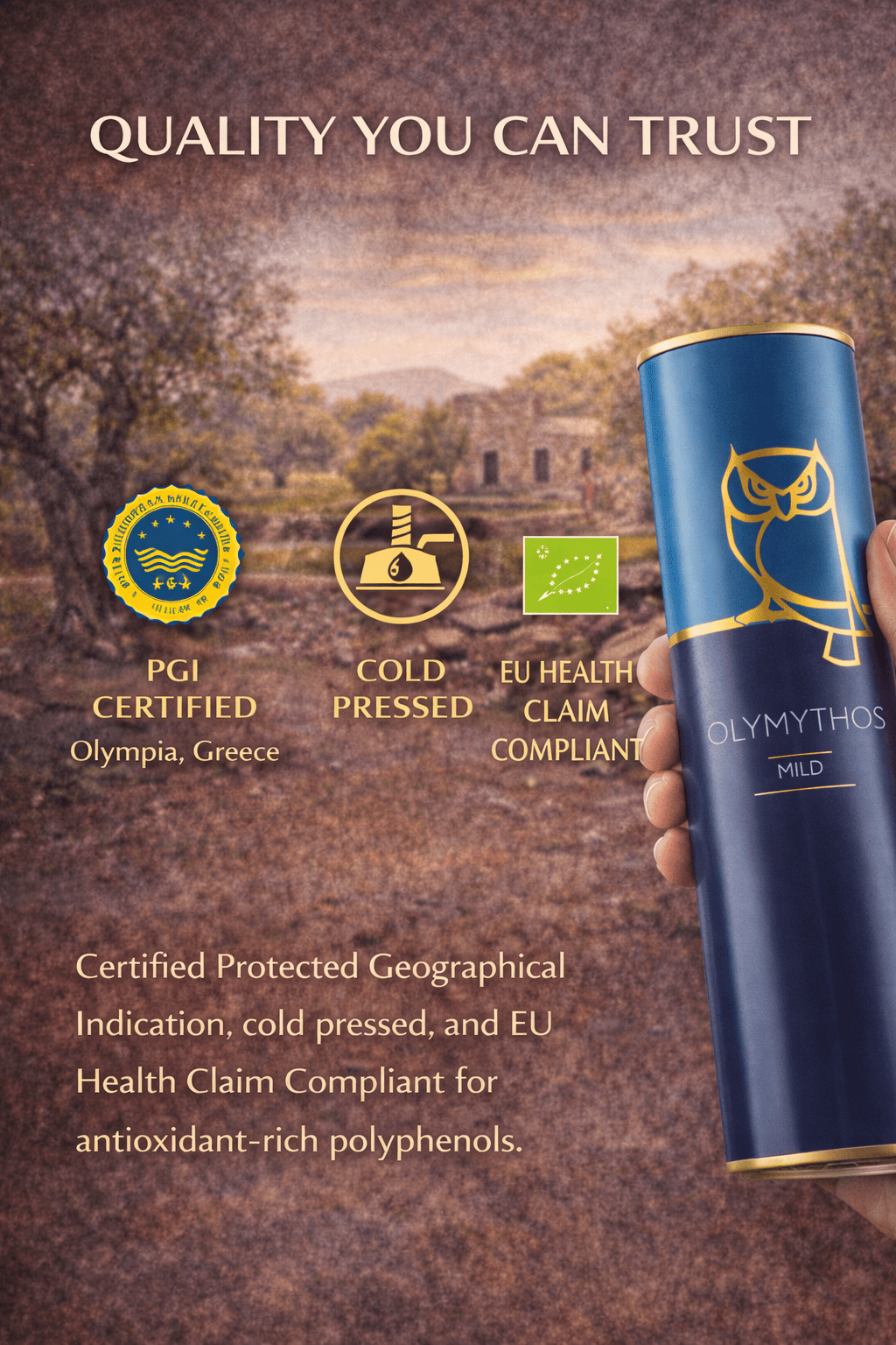 OLYMYTHOS Mild Extra Virgin Olive Oil – Olympia PGI Greek Olive Oil, Cold Pressed, 750 ml