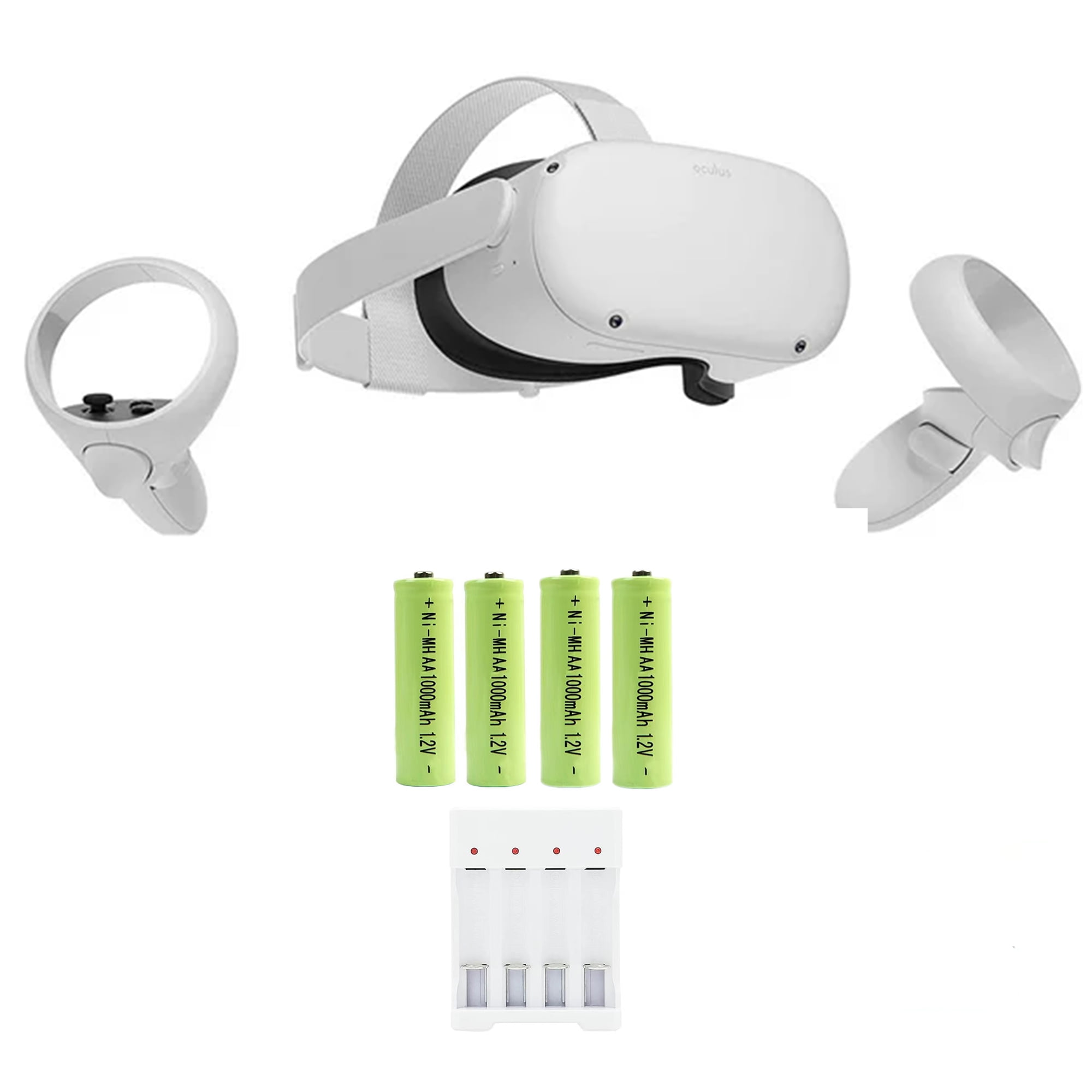 tæppe Afstem forvisning Oculus Quest 2 All-in-One Virtual Reality 128GB Gaming Headset, Touch  Controllers, with 4 AA Rechargeable Batteries and Charger Accessories Set -  Walmart.com