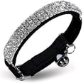 thumbnail image 1 of Soft Velvet Safe Cat Adjustable Collar Bling Diamante With Bells,23-30cm,for Small Dogs And Cats (black), 1 of 5