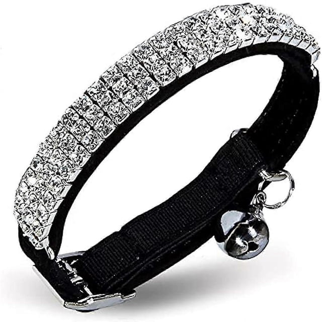 Soft Velvet Safe Cat Adjustable Collar Bling Diamante With Bells,23-30cm,for Small Dogs And Cats (black)