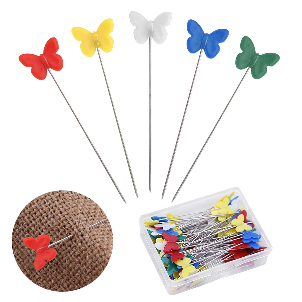 Flower Head Pins,100 Pieces Colorful Patchwork Pins DIY Sewing Straight Needles Quilting Tool for Dressmaking Decorating Crafting Marking Butterfly Shape Plasitic Boxed 