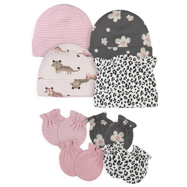 Gerber Baby Girl Caps & Mittens Set, 8Piece