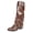 Brown, variant on Black Ladies Pu Knee High Boots Pointed Toe Block Heel Belt Buckle Western Style Casual Winter Boots