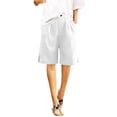 thumbnail image 4 of Kvture Cotton Linen Shorts for Women Loose Fit Knee Length Bermuda Shorts Casual Wide Leg Elastic Waist Workout Shorts White L, 4 of 8