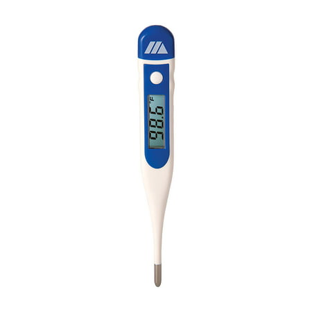 MABIS 9-Second Waterproof Digital Thermometer with Rigid Tip, Fast Oral, Rectal and Underarm Temperature Readings for Babies, Children and Adults, Blue and