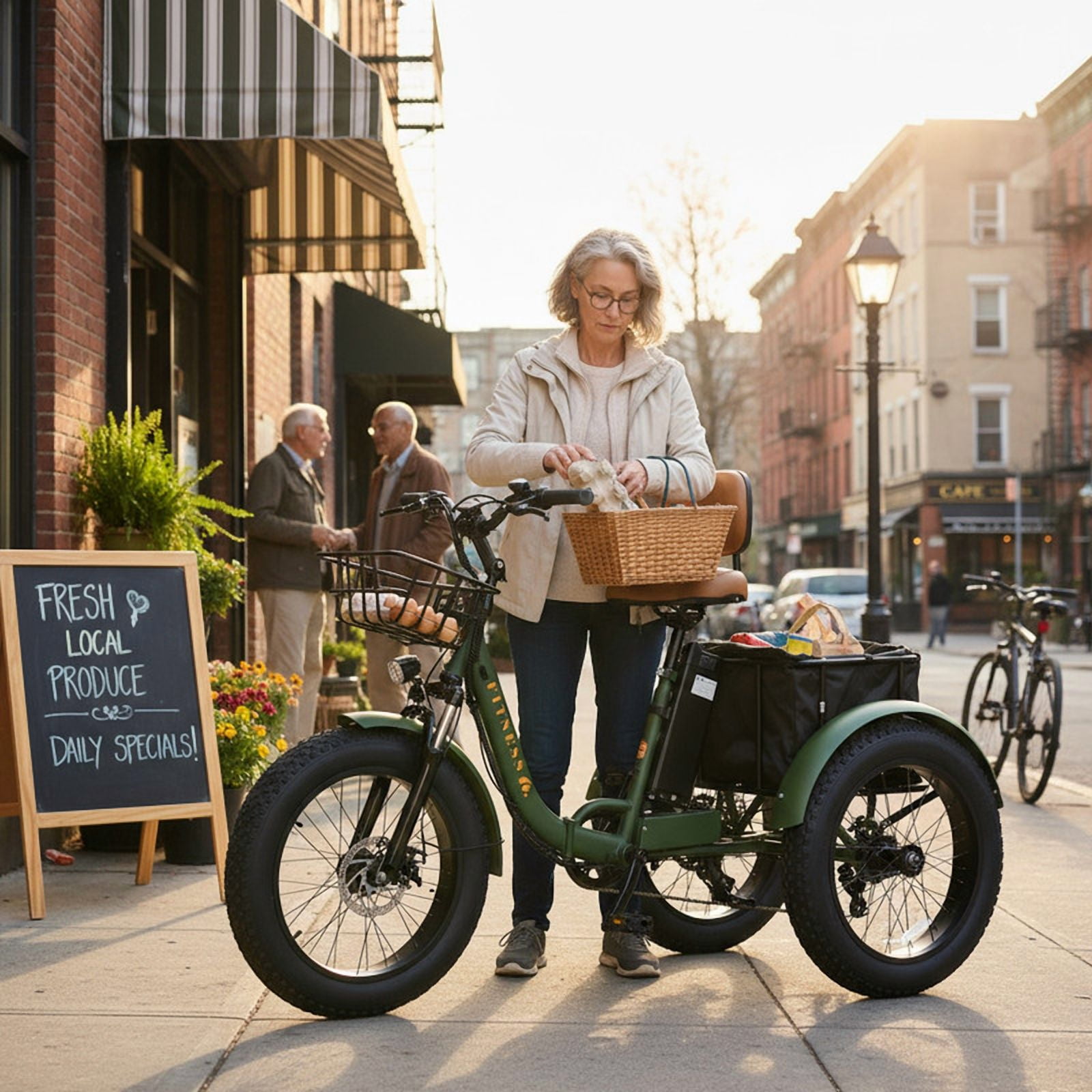 Broobey Electric Tricycle for Adults Folding ETrike E-Tricycle 3 Wheel Electric Trike w/ Two Baskets 48V15AH Lithium Battery Peak 1000W Motor 20*4" Fat Tire Green UL2849 by SGS