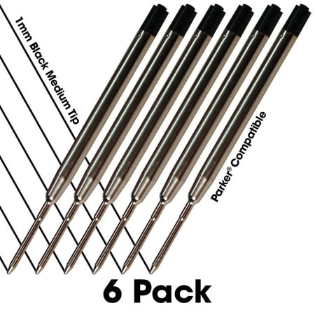 Ballpoint Pen Refill - Jaymo - 6 - Black Parker Compatible Ballpoint Pen Refills. Smooth Writing German Ink and 1mm Medium Tip. #1782467
