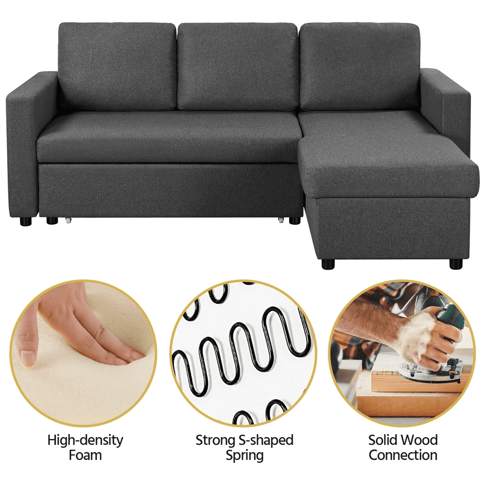 Renwick Reversible Sleeper Sectional Sofa with Pull Out Bed and Storage, Dark Gray