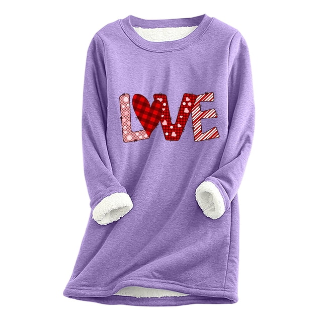 Birdeem Womens Fall/Winter Oversized Valentines Day Printed Top with Thickened and Plush Insulation and A Snug Base Shirt