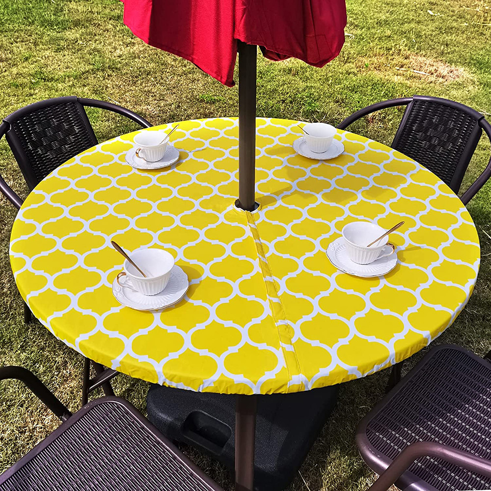 Vinyl Round Fitted Tablecloth With Umbrella Hole Table Cover With