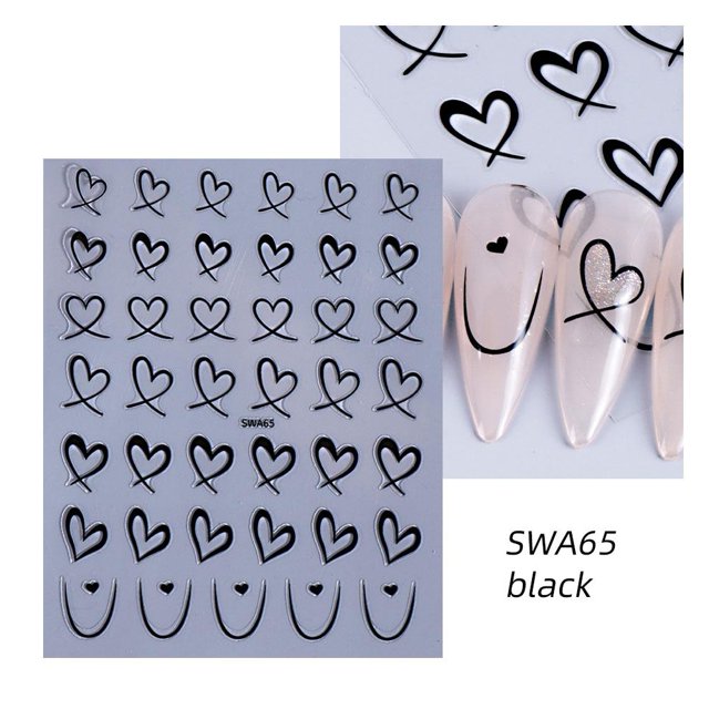 1 Uds. Pegatinas minimalistas para uñas con forma de corazón blanco y negro, decoración artística de uñas, líneas simples, pegatinas de flores bronceadoras para decoración de uñas