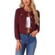 thumbnail image 1 of CHAQUETA DE DENIM CORTA SIN CUELLO DE MANGA LARGA PARA MUJERES INSPIRE CHIC L ROJO OSCURO, 1 of 5