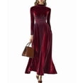 thumbnail image 3 of Velvet Dress for Women High Neck Long Sleeve Elegant Flowy Maxi Wedding Party Formal Gown Evening Dress Deep Red S, 3 of 7