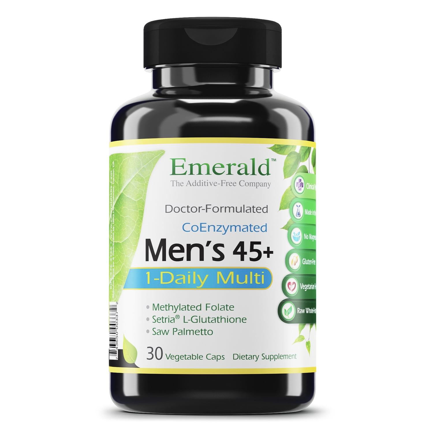 Emerald Labs Men's 45+ 1-Daily Multi - Multivitamin with CoQ10, Saw Palmetto and Lycopene to Support Heart Health, Energy Levels, Immune System, and Strong Bones - 30 Vegetable Capsules