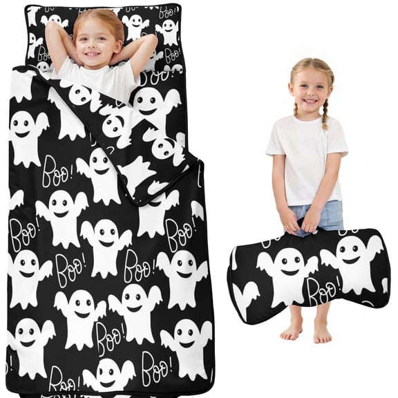 Smiling Ghosts Halloween Pattern Toddler Nap Mats for Kids Preschool,50"x20" Sleeping Mat Bag or Kids,Toddler Sleeping Bag,Toddler Nap Mat or Daycare