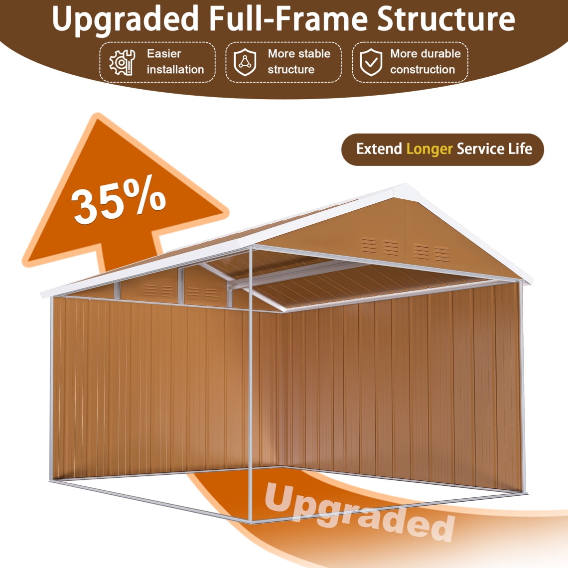 8X10 FT Outdoor Storage Shed, Metal Garden Tool Shed with Windows, Lockable Door & Ventilation, Weatherproof Bike Shed Pet Shelter for Backyard, Brown