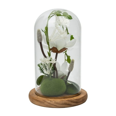 Mainstays Artificial Magnolia Cloche on Wooden Base, 10.4"