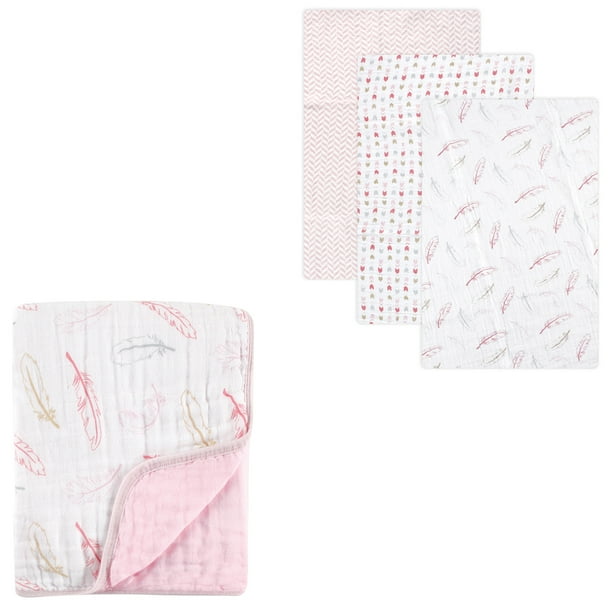 Hudson Baby Boys' and Girls' Muslin Swaddle Blanket 4Layer Tranquility
