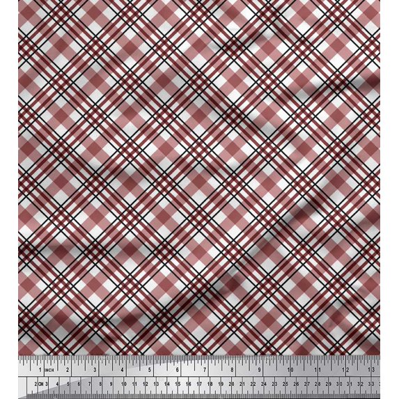 Soimoi Velvet Fabric Diagonal Check Print Fabric by the Yard 58 Inch Wide