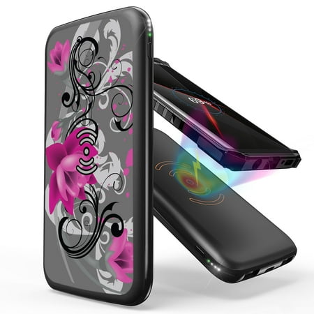 

INFUZE Qi Wireless Portable Charger for CAT S62 / CAT S62 Pro External Battery (10000 mAh 18W Power Delivery USB-C/USB-A Ports) with Touchless Tool - Lotus Flower