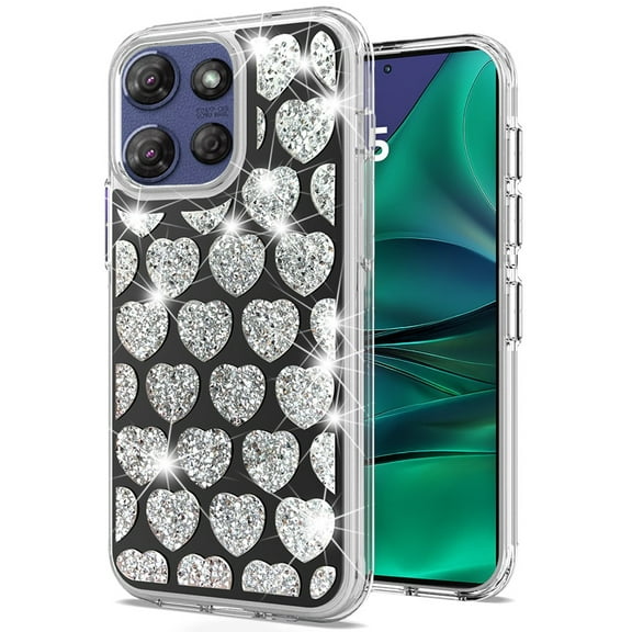 XPM for Motorola Moto G Power 5G 2025 Phone Case, Sparkly 3D Design Diamond Shockproof Protective Bling Glitter Rhinestone Hybrid Skin PC & TPU Cover for Moto G Power 5G (2025) (Heart Black)