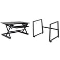 thumbnail image 1 of Rocelco 40" Mobile Large Height Adjustable Standing Desk BUNDLE - Rolling Sit Stand Up Dual Monitor Riser - Gas Spring Assist Computer Workstation - Retractable Keyboard Tray - Black, 1 of 8