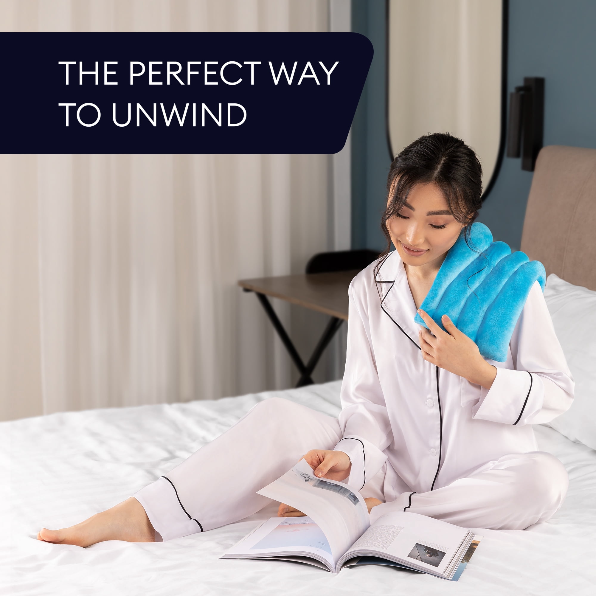 Geniani Microwavable Heating Pad for Neck, Shoulders & Muscle Relief – Cordless Hot & Cold Pad with Ultra-Soft Fabric for Pain & Cramps Comfort (8"×17", Azure Blue)
