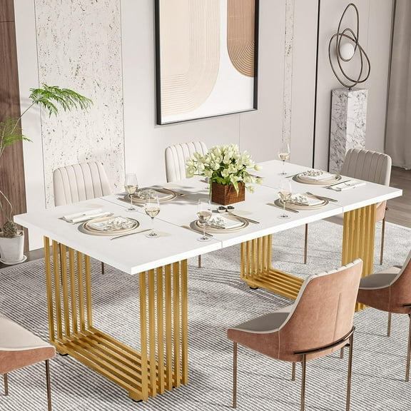 Tribesigns Modern Dining Table for 6-8 People, 70.8-in White Dining Room Table