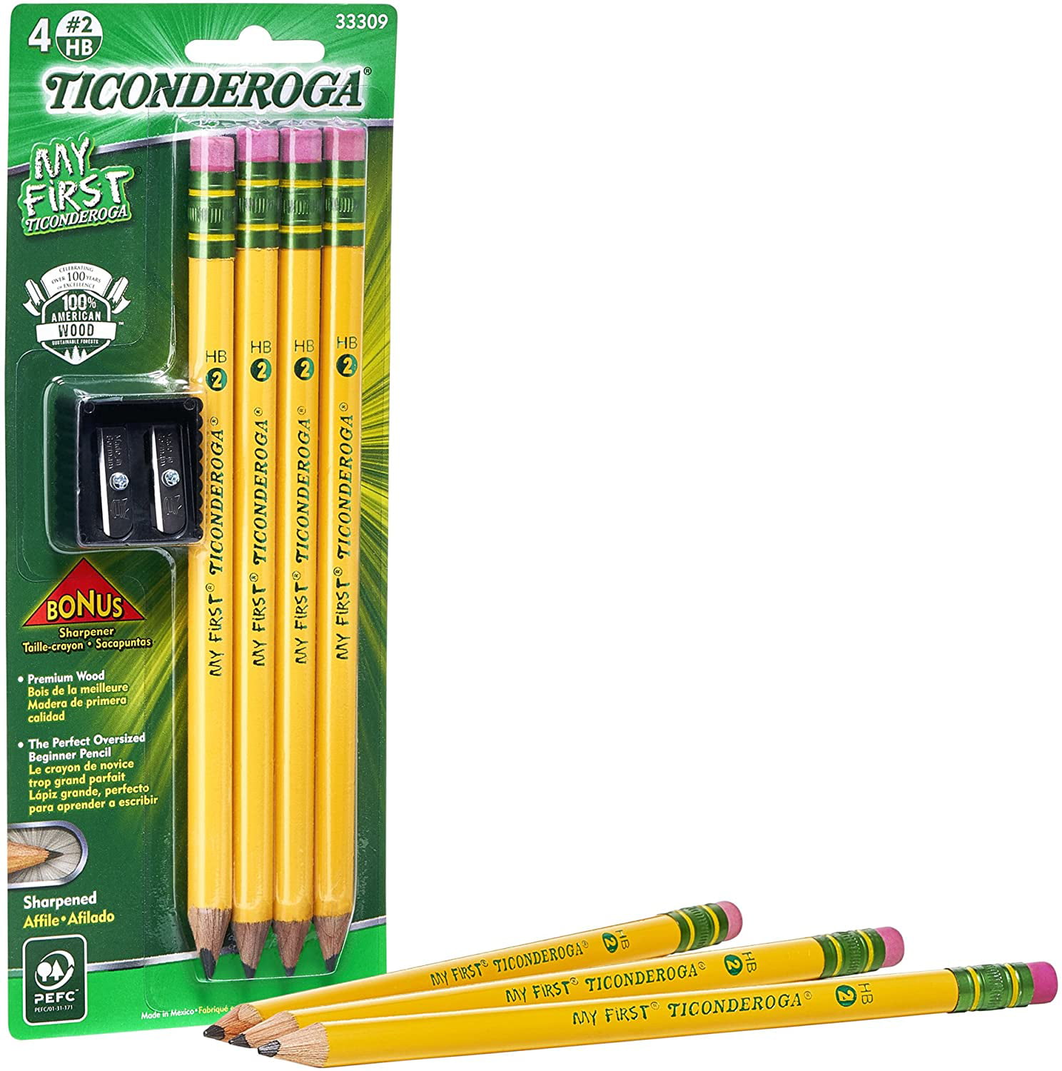 Pre-Sharpened 4 Pencils My First Ticonderoga Primary Size #2 Beginner Pencils 