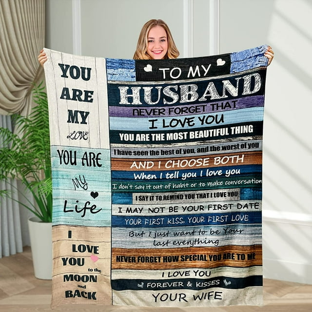 LHSHID Fathers Day Birthday Gifts for Husband Anniversary Wedding Gifts from Wife Father's Day Christmas Valentine's Day Presents Gifts for Boyfriend Husband Throw Blanket Gift from Wife 40"x50"