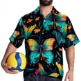 thumbnail image 4 of Flower Butterfly Men's Short Sleeve Hawaiian Print Button Down Beach Shirt, 4 of 6