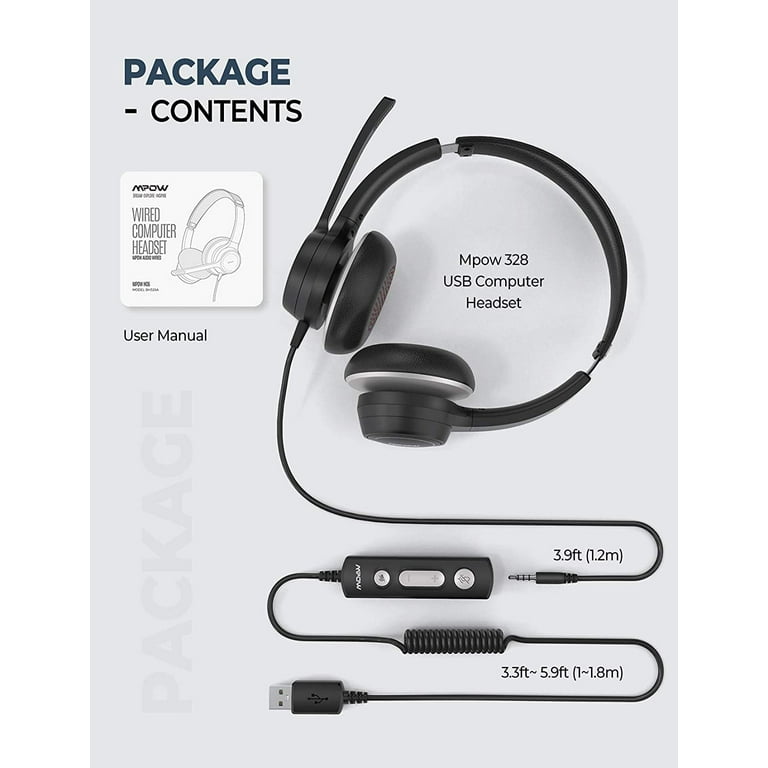Mpow PC Headset HC6 USB 3.5mm Computer Headset with Microphone Lightweight Business Headphone with Noise Reduction Walmart