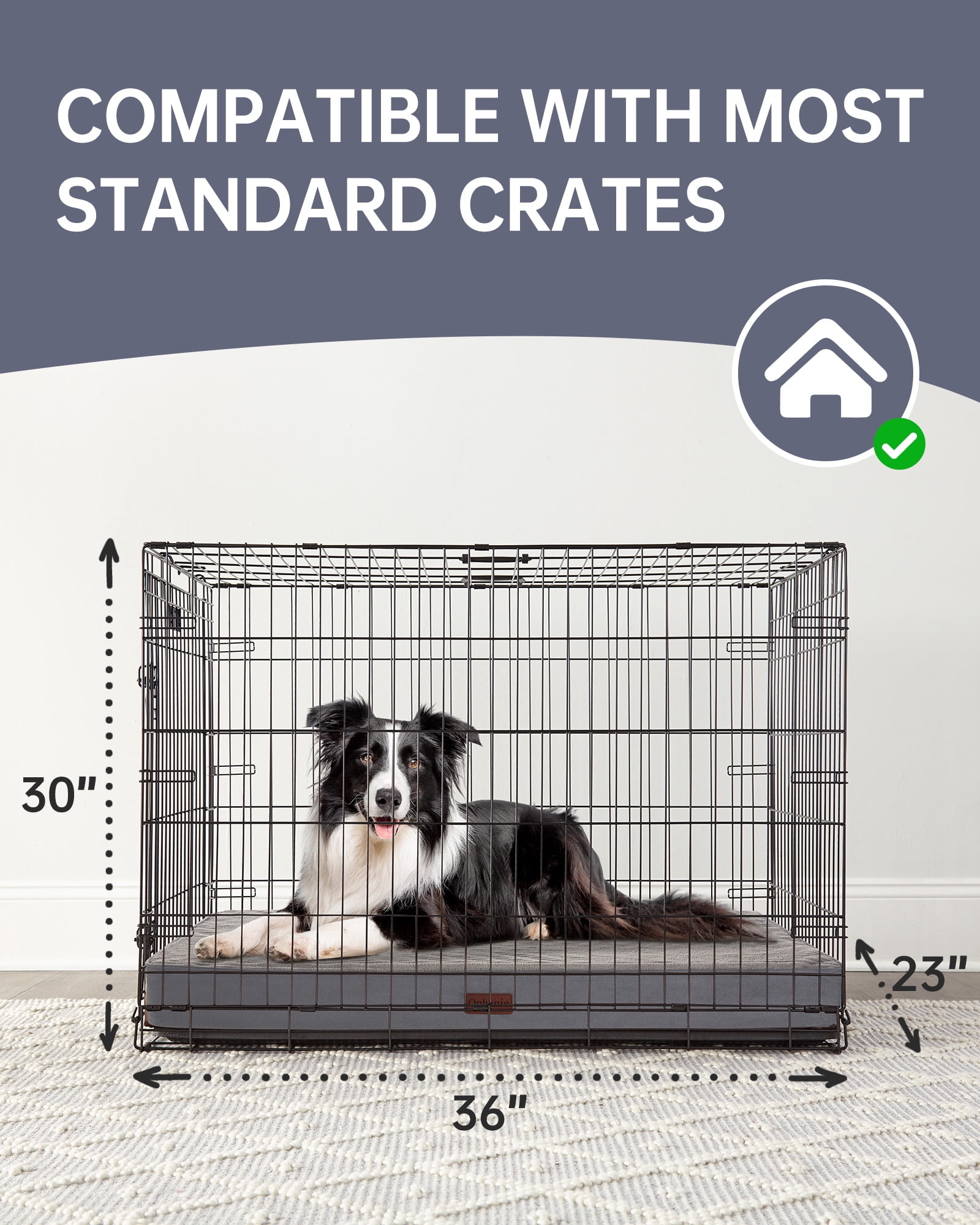 Ophanie Orthopedic Dog Bed for Large Dogs with Removable Washable Cover, Non-Slip Bottom & Waterproof Liner, Suitable for Crates, 35"x22"x3.5", Gray