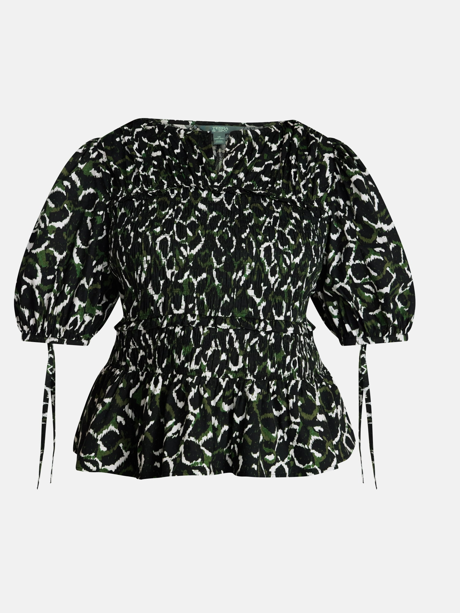 Terra & Sky Women's Plus Smocked Sleeved Top, Sizes 0X-5X