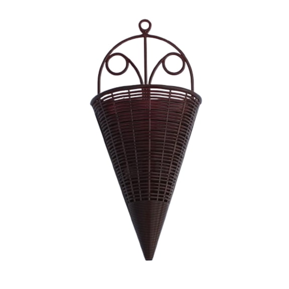 Plastic Woven Rattan Wall Hanging Planter Basket 12.4X5.5In Woven Decorative Wall Mounted Cone Shape Flower Pot for Garden Patio Balcony Storage Organizer Farmhouse Home Decor