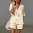 thumbnail image 7 of OGLCCG 2 Piece Cotton Linen Sets for Women V Neck Short Sleeve Tops and Wide Leg Shorts Summer Casual Beach Outfits with Pockets,XXXL, 7 of 7