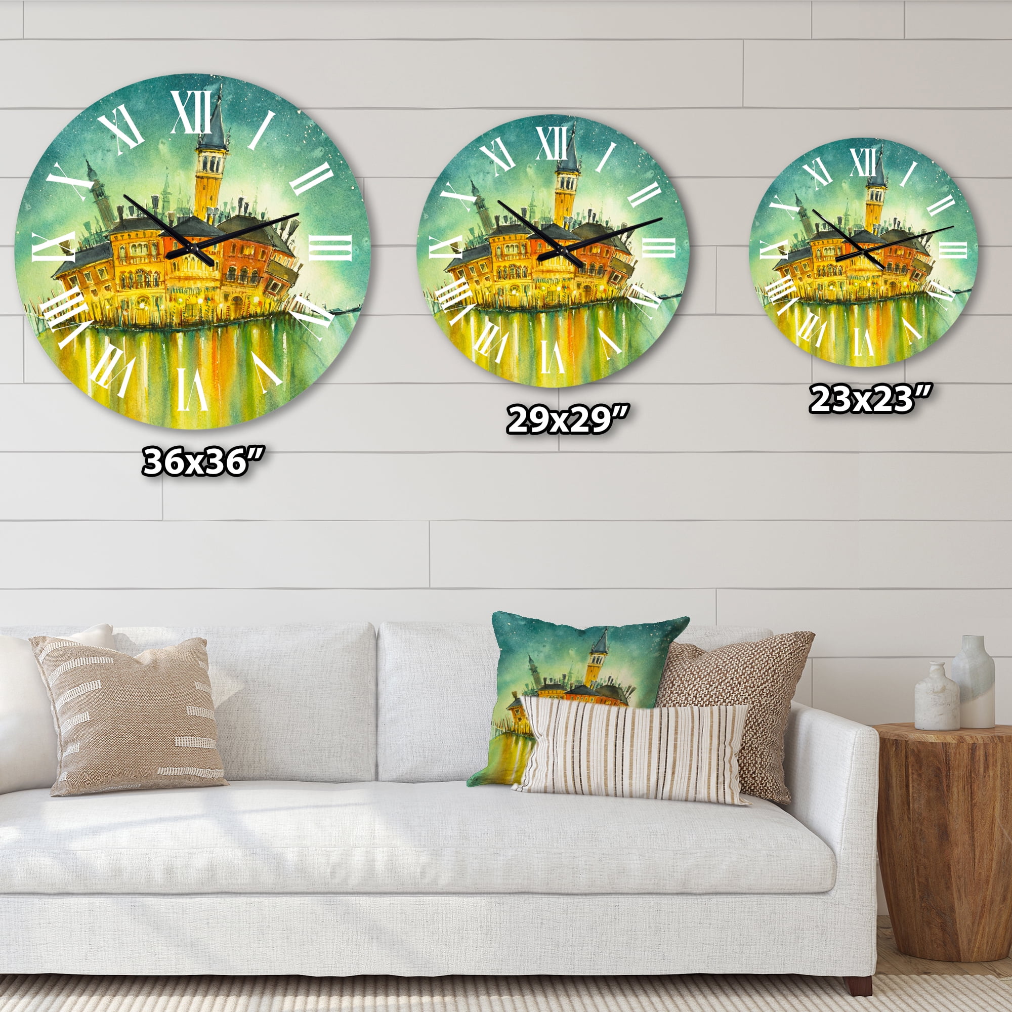 Designart 'Idyllic Island Of Venice At Night' Modern Wall Clock